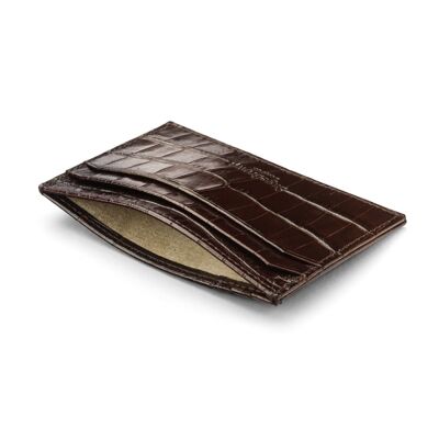 Leather Flat Credit Card Holder - Brown Croc - Brown croc - Helvetica/gold