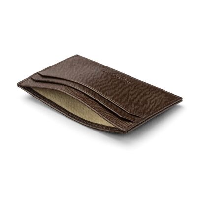 Leather Flat Credit Card Holder - Brown Saffiano - Brown saffiano - Helvetica/silver