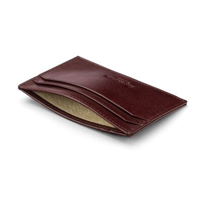 Leather Flat Credit Card Holder - Burgundy - Burgundy - Helvetica/silver