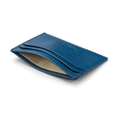 Leather Flat Credit Card Holder - Cobalt Saffiano - Cobalt - Helvetica/ blind