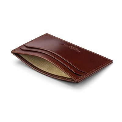 Leather Flat Credit Card Holder - Dark Tan - Dark tan - Helvetica/gold