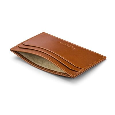 Leather Flat Credit Card Holder - Havana Tan - Havana tan - Helvetica/silver