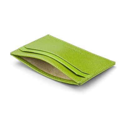 Leather Flat Credit Card Holder - Lime Saffiano - Lime - Helvetica/silver