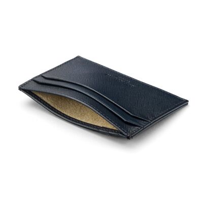 Leather Flat Credit Card Holder - Navy Saffiano - Navy - Helvetica/silver