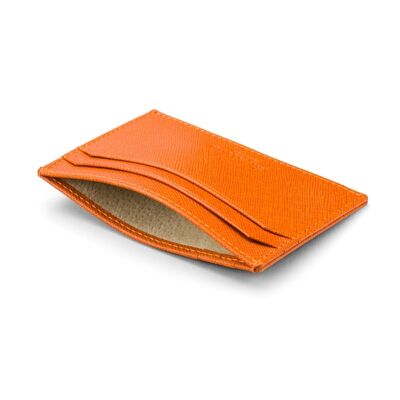 Leather Flat Credit Card Holder - Orange Saffiano - Orange saffiano - Helvetica/silver