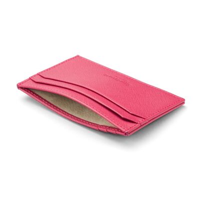 Leather Flat Credit Card Holder - Pink Saffiano - Pink - Helvetica/silver