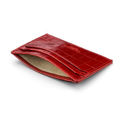 Leather Flat Credit Card Holder - Red Croc - Red croc - Helvetica/silver