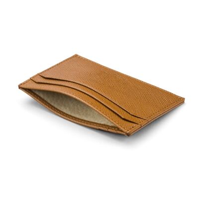 Leather Flat Credit Card Holder - Tan Saffiano - Tan saffiano - Helvetica/gold