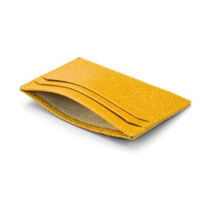 Leather Flat Credit Card Holder - Yellow Saffiano - Yellow - Helvetica/gold