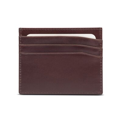 Leather Flat Credit Card Wallet 6 CC - Brown - Brown - Helvetica/silver