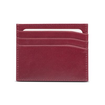 Leather Flat Credit Card Wallet 6 CC - Burgundy - Burgundy - Helvetica/silver