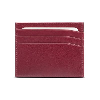 Leather Flat Credit Card Wallet 6 CC - Burgundy - Burgundy - Helvetica/gold