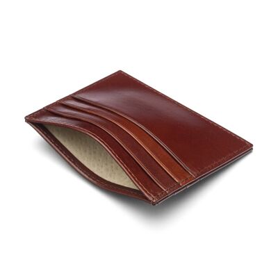 Leather Flat Credit Card Wallet 6 CC - Dark Tan - Dark tan - Helvetica/silver