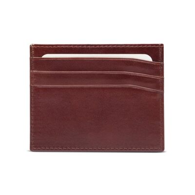 Leather Flat Credit Card Wallet 6 CC - Dark Tan - Dark tan - Helvetica/gold