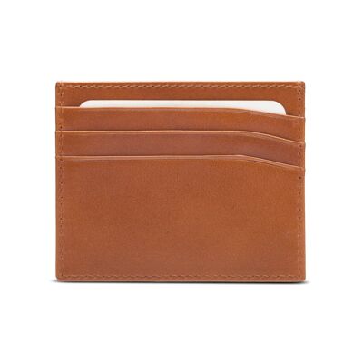 Leather Flat Credit Card Wallet 6 CC - Havana Tan - Havana tan - Helvetica/silver