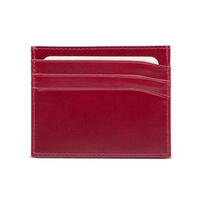 Leather Flat Credit Card Wallet 6 CC - Red - Red - Helvetica/silver