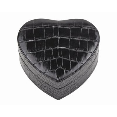 Leather Heart Shaped Jewellery Box - Black Croc - Black croc
