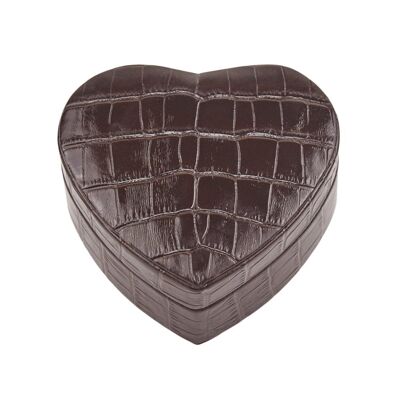 Leather Heart Shaped Jewellery Box - Brown Croc - Brown croc