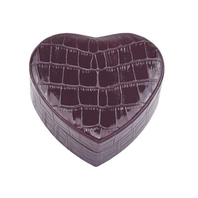 Leather Heart Shaped Jewellery Box - Burgundy Croc - Burgundy croc