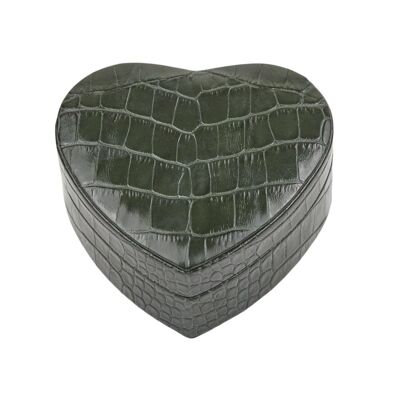 Leather Heart Shaped Jewellery Box - Green Croc - Green croc