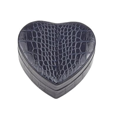 Leather Heart Shaped Jewellery Box - Navy Croc - Navy croc