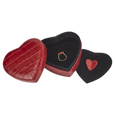 Leather Heart Shaped Jewellery Box - Red Croc - Red croc