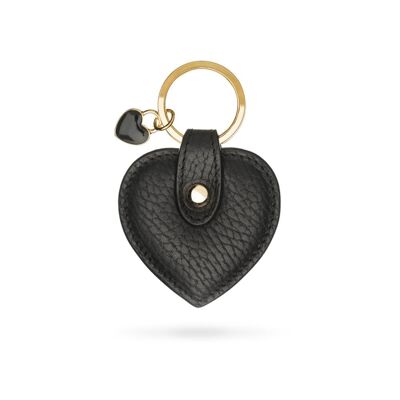 Leather Heart Shaped Key Ring - Black - Black