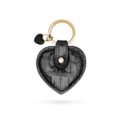 Leather Heart Shaped Key Ring - Black Croc - Black croc