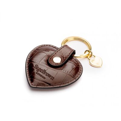 Leather Heart Shaped Key Ring - Brown Croc - Brown croc