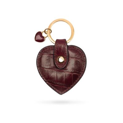 Leather Heart Shaped Key Ring - Burgundy Croc - Burgundy croc