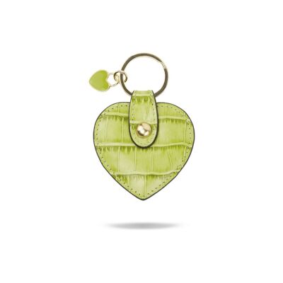 Leather Heart Shaped Key Ring - Lime Croc - Lime green croc