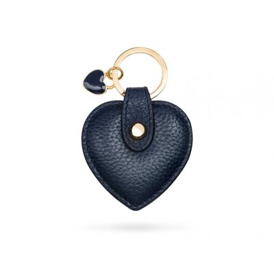 Leather Heart Shaped Key Ring - Navy - Navy