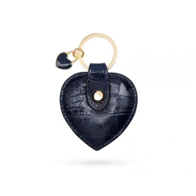Leather Heart Shaped Key Ring - Navy Croc - Navy croc