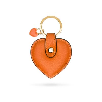 Leather Heart Shaped Key Ring - Orange - Orange