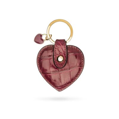 Leather Heart Shaped Key Ring - Pink Croc - Pink croc