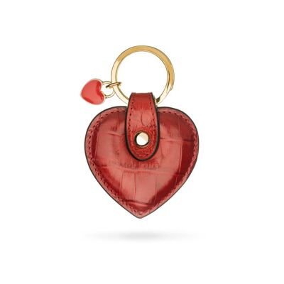 Leather Heart Shaped Key Ring - Red Croc - Red croc