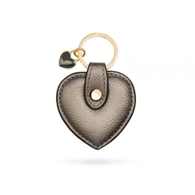 Leather Heart Shaped Key Ring - Silver - Silver
