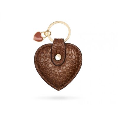 Leather Heart Shaped Key Ring - Tan Croc - Tan croc