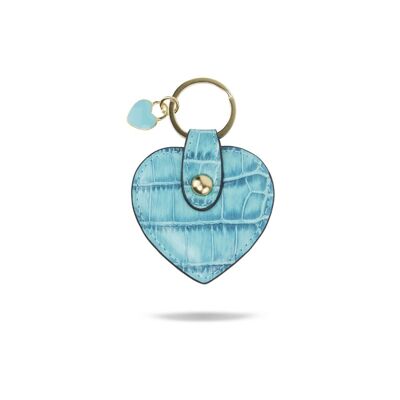 Leather Heart Shaped Key Ring - Turquoise Croc - Turquoise croc