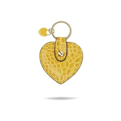 Leather Heart Shaped Key Ring - Yellow Croc - Yellow croc