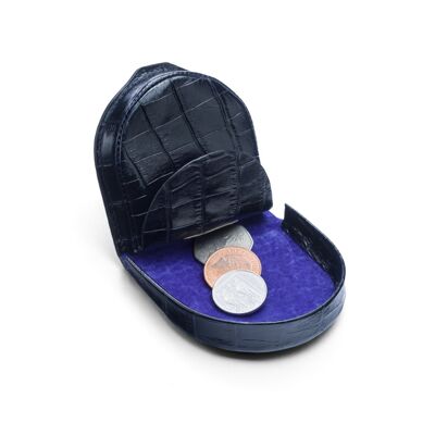 Leather Horseshoe Coin Purse - Navy Croc With Purple - Navy croc with purple