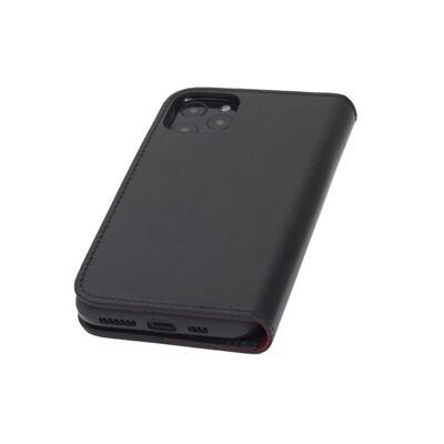 Leather iPhone 11 Pro Wallet Case - Black With Red - Black with red - Helvetica/silver