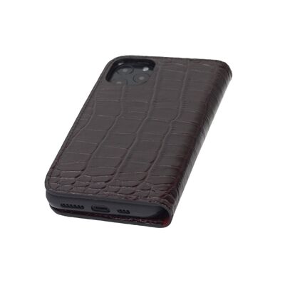 Leather iPhone 11 Pro Wallet Case - Burgundy Croc With Red - Burgundy croc with red - Helvetica/silver