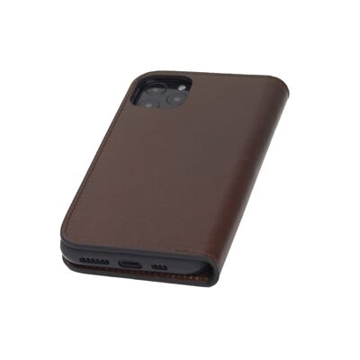 Leather iPhone 11 Pro Wallet Case - Dark Tan With Green - Dark tan with green - Helvetica/silver