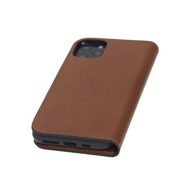 Leather iPhone 11 Pro Wallet Case - Havana Tan With Green - Havana tan with green - Helvetica/silver