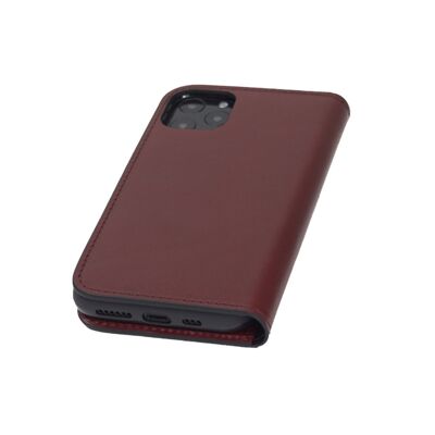 Leather iPhone 11 Pro Wallet Case - Red With Black - Red with black - Helvetica/gold
