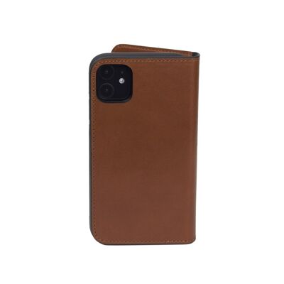 Leather iPhone 11 Wallet Case - Havana Tan With Green - Havana tan with green - Helvetica/silver