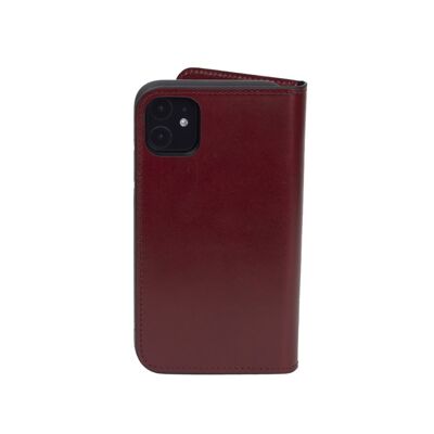 Leather iPhone 11 Wallet Case - Red With Black - Red with black - Helvetica/silver
