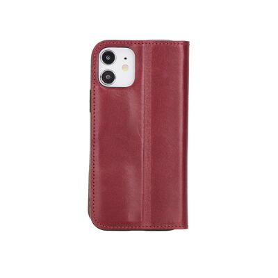 Leather iPhone 12 Or 12 Pro Wallet Case - Red With Black - Red with black - Helvetica/silver