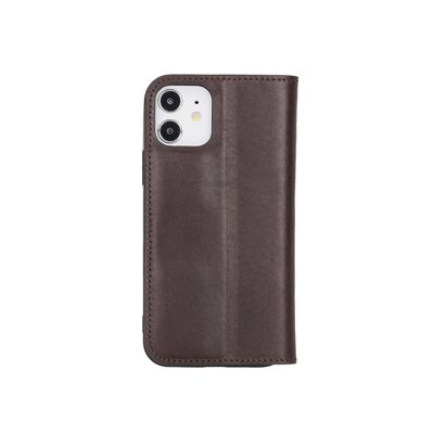 Leather iPhone 12 Or 12 Pro Wallet Case - Brown With Green - Brown with green - Helvetica/silver
